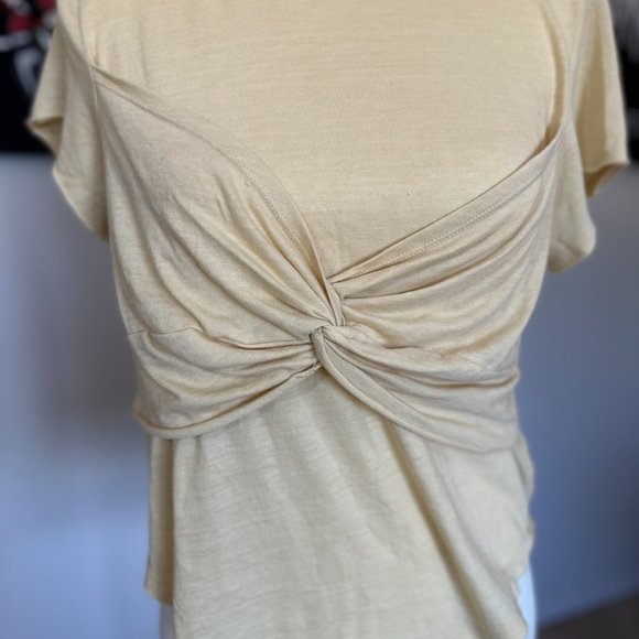 NWOT Free People Twist Front Tee in Pale Yellow - Picture 2 of 5